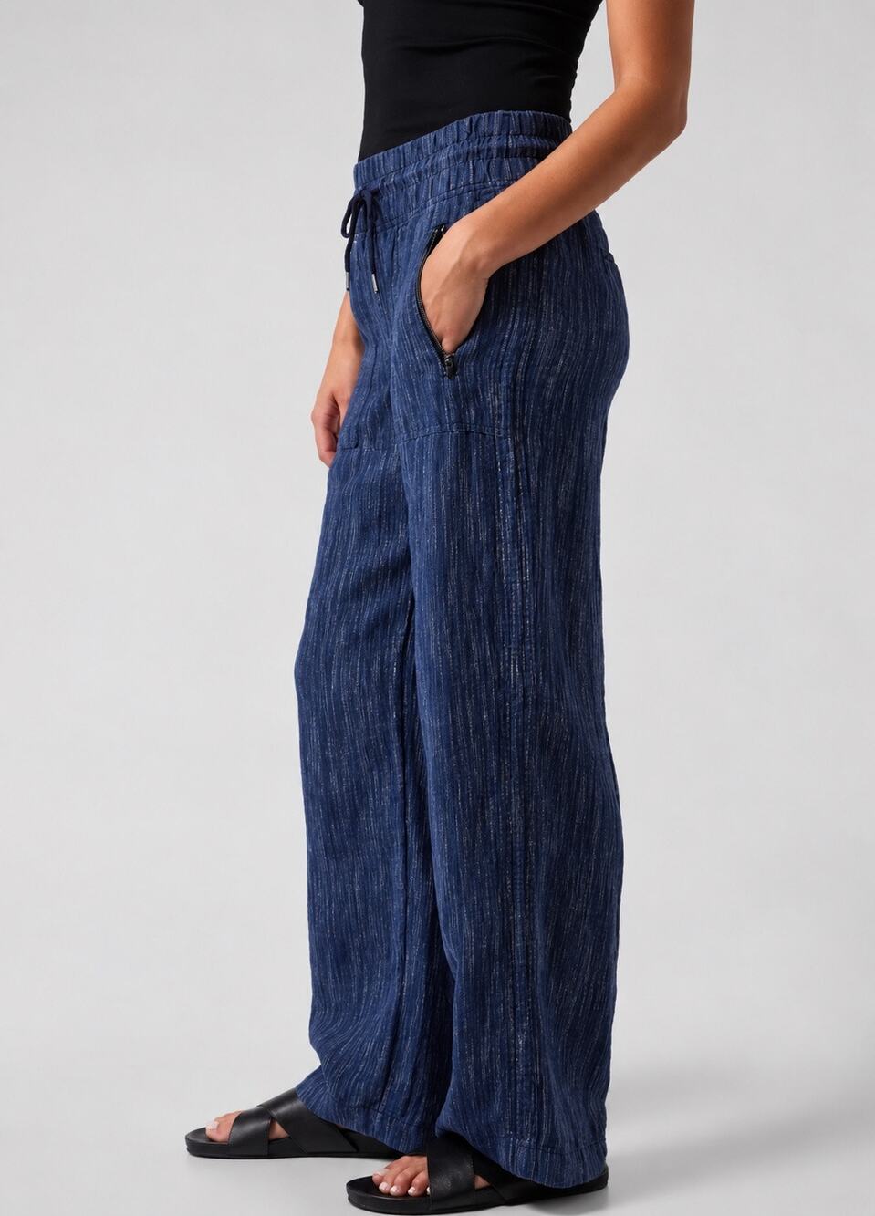 Athleta Cabo Linen Textured Wide Leg Pants Blue Size 4 Petite 4P